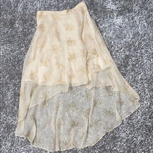 Elizabeth and James Beige crepe Silk Floral wrap high low Skirt